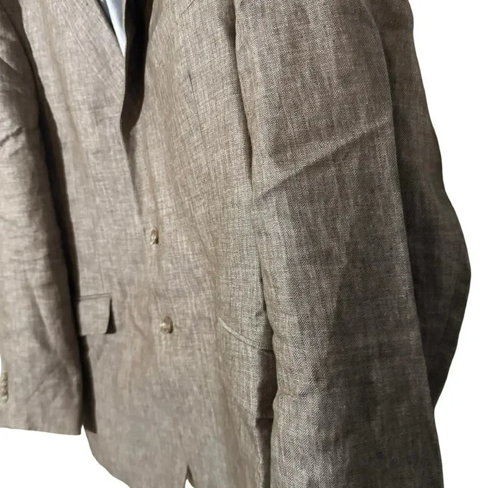 Jos A Bank 1905 Brown 100% Linen Herringbone Suit Jacket Blazer Mens sz 46 R